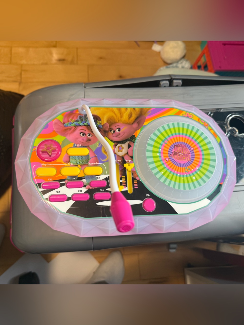 Kids Pink Trolls-Themed Musical DJ Toy with Microphone